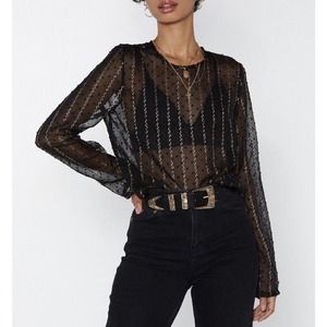 Nastygal NWT Spend the Night Black Gold Mesh Top Size 2